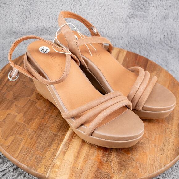 GENTLE SOULS by Kenneth Cole Viki Wedge Sandals ‘luggage’ NWOB 8.5 M - Picture 1 of 6